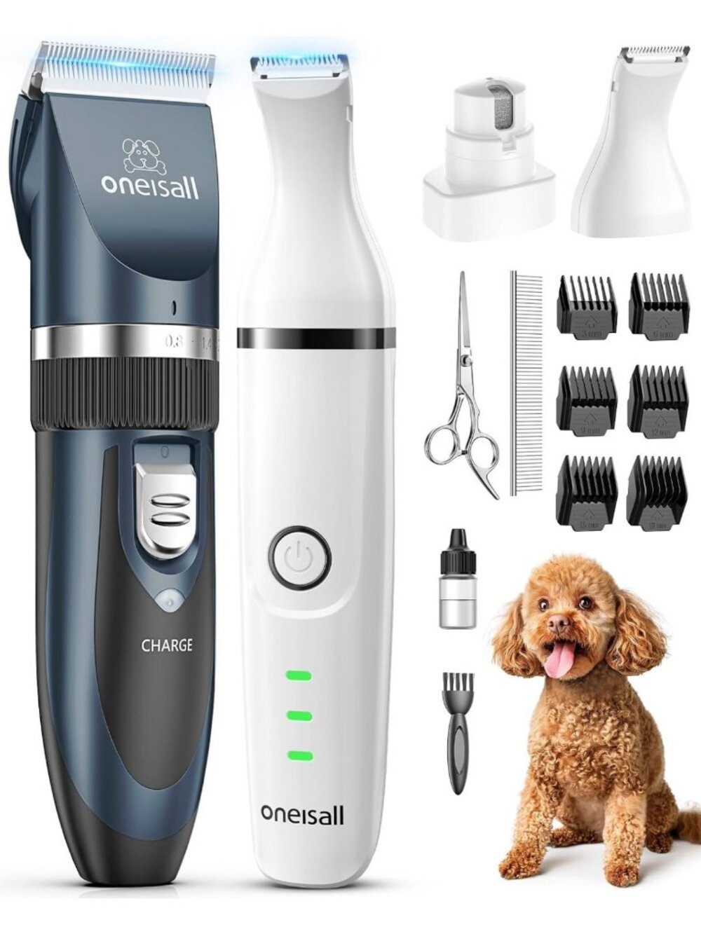 Low Noise 3-in-1 Dog Clippers & Nail Grinder Grooming Kit for All Breeds